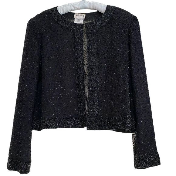 Vintage Stenay Black Silk Beaded Evening or Cocktail Jacket Size Medium - Picture 1 of 7